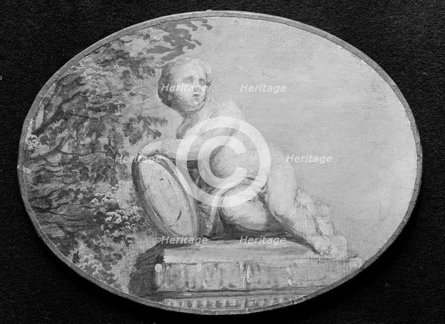 Putto on a pedestal against background of verdure, 18th century. Creator: French Painter , 18th century .