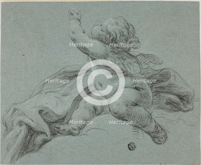 Putto Seated Beside Drapery, Reaching Upwards, n.d. Creator: Unknown.