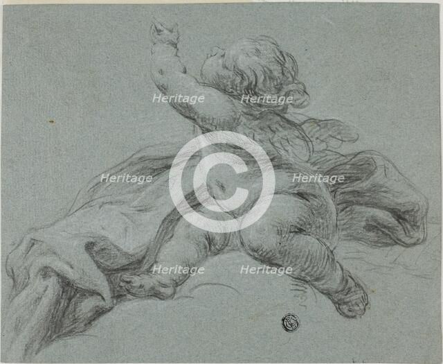 Putto Seated Beside Drapery, Reaching Upwards, n.d. Creator: Unknown.