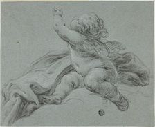 Putto Seated Beside Drapery, Reaching Upwards, n.d. Creator: Unknown