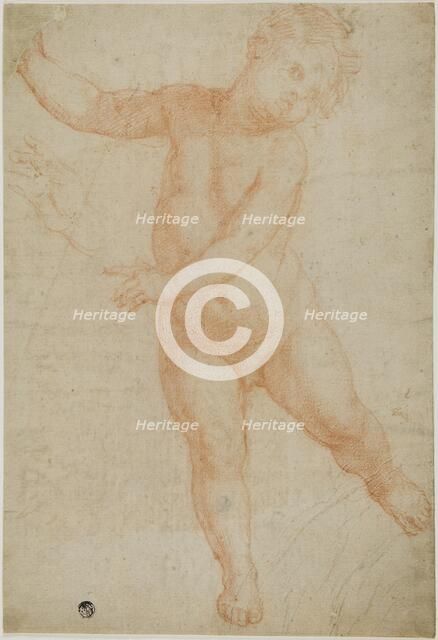 Putto Poised on Right Leg (recto); Sketch of a Draped Arm (verso), 1575/1600. Creator: Domenico Cresti.
