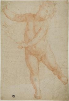 Putto Poised on Right Leg (recto); Sketch of a Draped Arm (verso), 1575/1600. Creator: Domenico Cresti