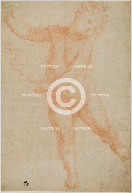 Putto Poised on Right Leg (recto); Sketch of a Draped Arm (verso), 1575/1600. Creator: Domenico Cresti.