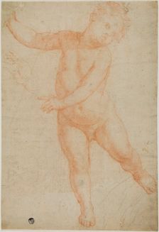 Putto Poised on Right Leg (recto); Sketch of a Draped Arm (verso), 1575/1600. Creator: Domenico Cresti