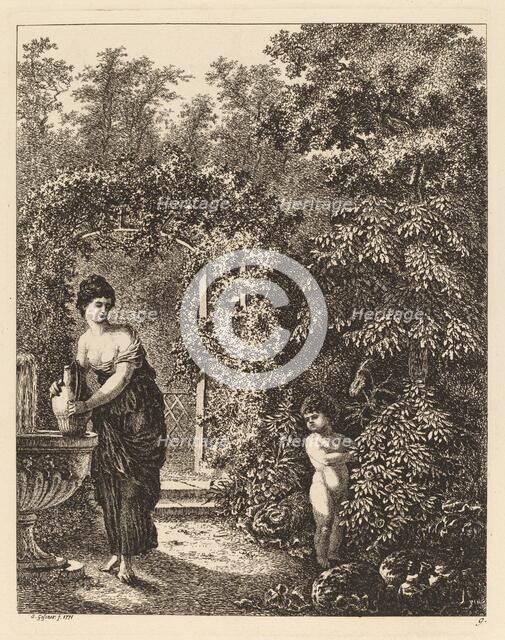 Putto Visiting a Girl at a Fountain, 1771. Creator: Salomon Gessner.