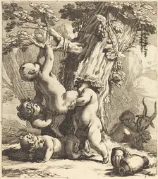 Putti and Fauns Climbing a Grapevine, 1650s. Creator: Michel Dorigny