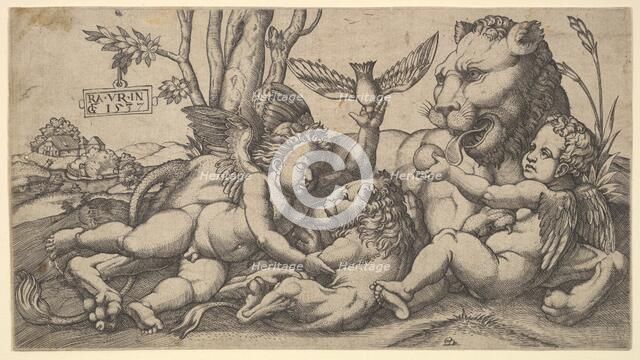 Putti and Lions, 1547. Creator: Master FG.