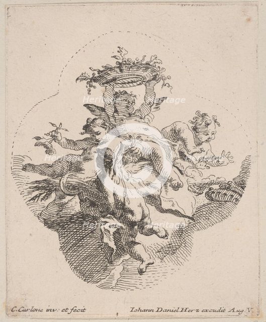 Putti holding flowers, 1725-75. Creator: Carlo Innocenzo Carloni.