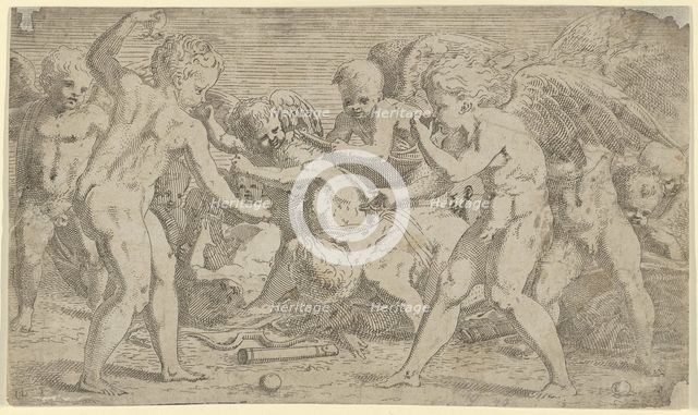 Putti playing, 1540-56. Creator: Leon Davent.