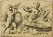 Putti Playing with Swans, n.d. Creator: Circle of Raffaello Sanzio, called Raphael