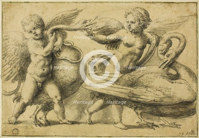 Putti Playing with Swans, n.d. Creator: Circle of Raffaello Sanzio, called Raphael .