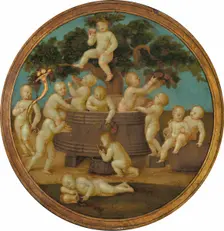 Putti with a Wine Press, c. 1500. Creator: Anon
