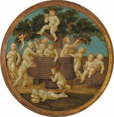 Putti with a Wine Press, c. 1500. Creator: Anon