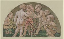 Putti with armillary sphere from the (destroyed) mosaic at the "Zum Kaiser Karl" house..., c1882-83. Creator: Hans Thoma