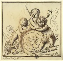 Putti with Medallion, n.d. Creator: Jacob de Wit