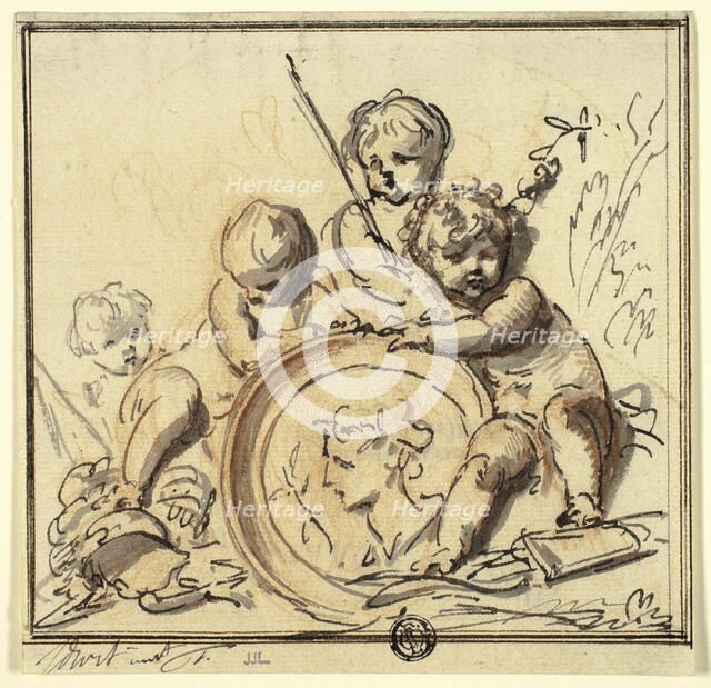 Putti with Medallion, n.d. Creator: Jacob de Wit.