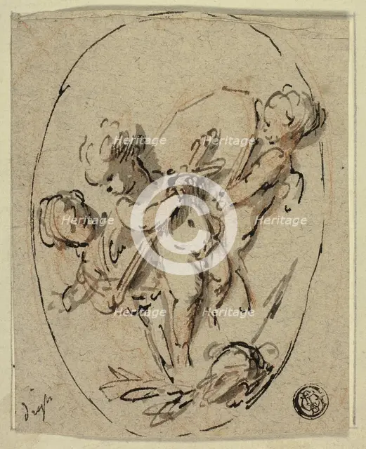 Putti with Shield and Sword, n.d. Creator: Jacob de Wit.