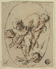 Putti with Shield and Sword, n.d. Creator: Jacob de Wit