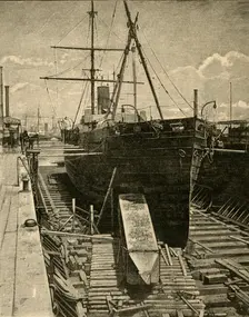 Putting the Obelisk in the Hold of the Steamer 1881. Creator: Unknown