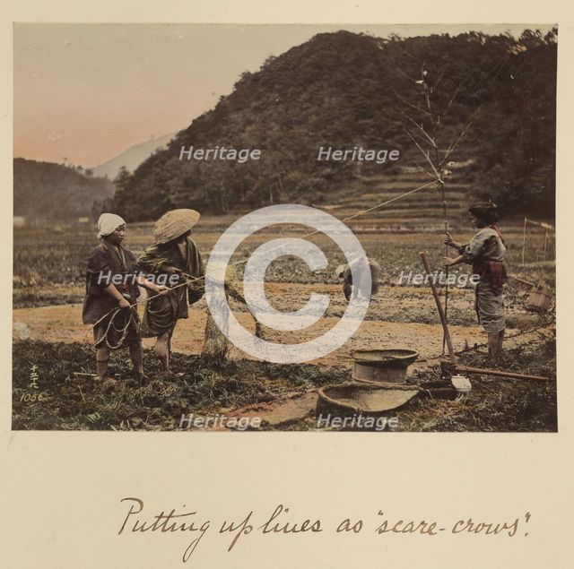 Putting up lines as scare-crows, about 1873-1883. Creator: Shinichi Suzuki I.