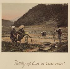 Putting up lines as scare-crows, about 1873-1883. Creator: Shinichi Suzuki I