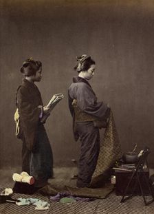 Putting on the Obi, or Girdle, 1866-1867. Creator: Felice Beato