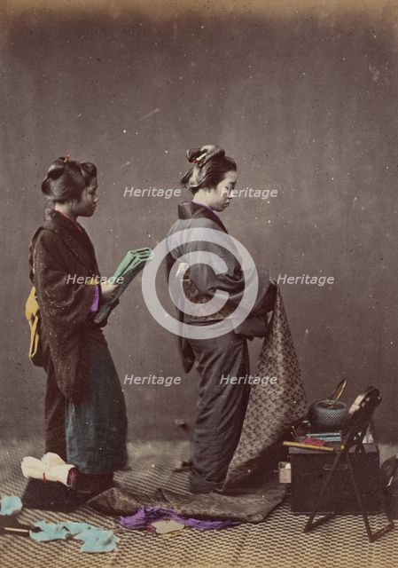 Putting on the Obi or Girdle, 1868. Creator: Felice Beato.