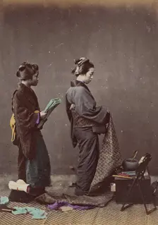 Putting on the Obi or Girdle, 1868. Creator: Felice Beato