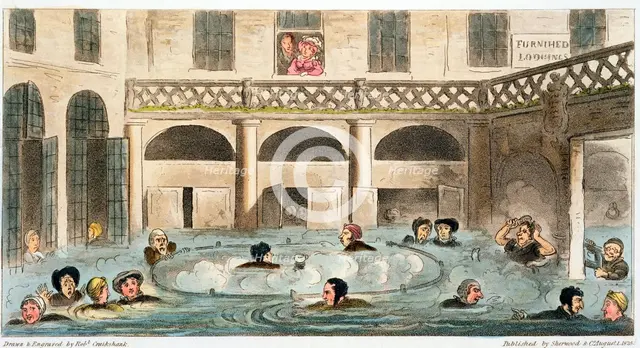 'Public Bathing at Bath, or Stewing Alive', 1825. Creator: Isaac Robert Cruikshank.
