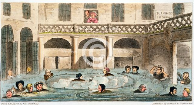 'Public Bathing at Bath, or Stewing Alive', 1825. Creator: Isaac Robert Cruikshank.