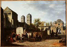 Public fountain and St. Gereon's Church in Cologne, c.1670. Creator: Gerrit Berckheyde