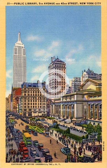 Public Library, 5th Avenue and 42nd Street, New York City, New York, USA, 1933. Artist: Unknown