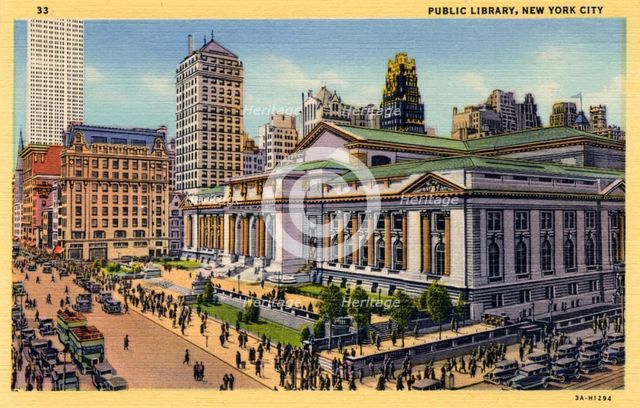 Public Library, New York City, New York, USA, 1933. Artist: Unknown