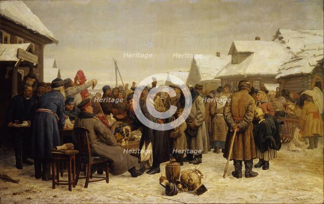 Public property auction for the arrears. Artist: Maximov, Vasili Maximovich (1844-1911)
