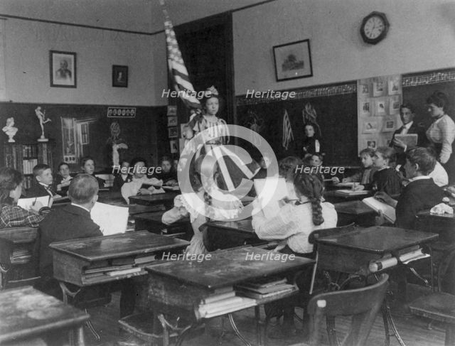 Public school students in art class sketching live model wearing stars-and...Washington DC, (1899?). Creator: Frances Benjamin Johnston.