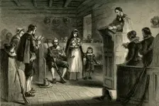 Public Worship at Plymouth by the Pilgrims (1877). Creator: Albert Bobbett