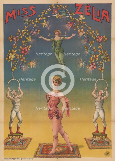 Publicity poster of aeralist Miss Zélia, c1890 - 1900. Creator: Unknown.
