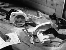 Publicity shot for Stanley circular saws, 1965. Creator: Michael Walters