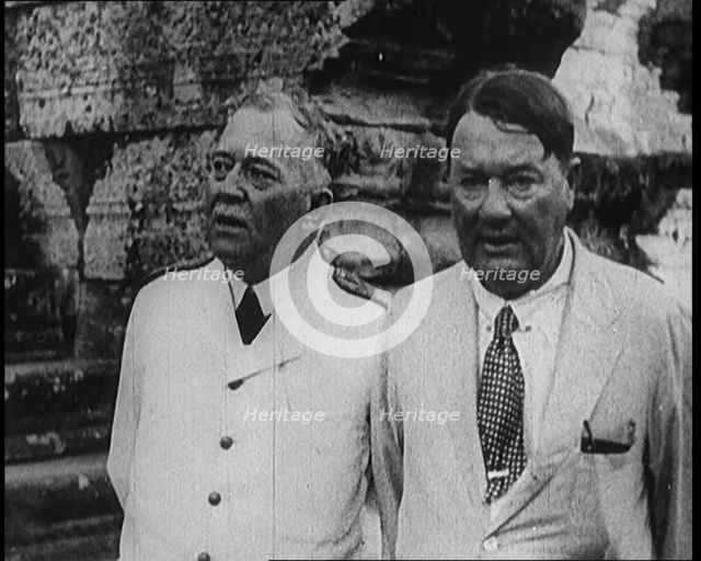 Publisher Alfred Harmsworth, 1st Viscount Northcliffe, Talking to Another Man by a Ruin, 1922. Creator: British Pathe Ltd.