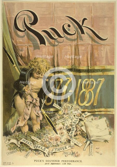 Puck's Souvenir Performance, from Puck, published March 2, 1887. Creator: Charles Jay Taylor.