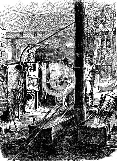 Puddling furnace and mechanical hammer, Krupps Works, Essen, Germany, 19th century. Artist: Unknown
