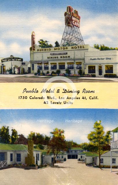 Pueblo Motel and Dining Room, Los Angeles, California, USA, c1930s-1950s(?). Artist: Unknown
