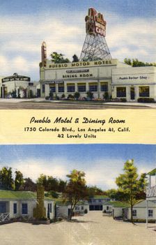 Pueblo Motel and Dining Room, Los Angeles, California, USA, c1930s-1950s(?)