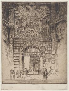 Puerta Visagara, Gate of Madrid, Toledo, 1904. Creator: Joseph Pennell