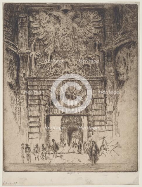 Puerta Visagara, Gate of Madrid, Toledo, 1904. Creator: Joseph Pennell.