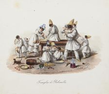 Pulcinella's family. From "Scene di vita e costumi napoletani", 1840. Creator: Dura; Gaetano (1805-1878)