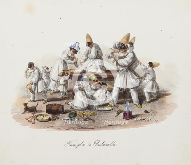 Pulcinella's family. From "Scene di vita e costumi napoletani", 1840. Creator: Dura; Gaetano (1805-1878).