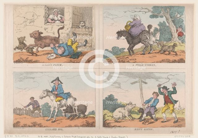 Pull'd Turkey, Collard Pig, A Calf's Pluck and Rusty Bacon, 1807., 1807. Creator: Thomas Rowlandson.
