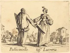 Pulliciniello and Siga. Lucretia, c. 1622. Creator: Jacques Callot
