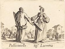 Pulliciniello and Siga. Lucretia, c. 1622. Creator: Jacques Callot